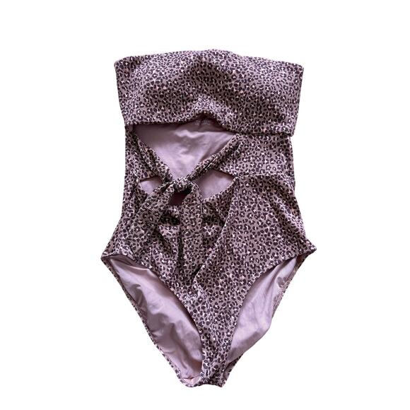 Aerie Brown Leopard Cheetah Print Strapless Cut Out Tie One Piece Swimsuit LONG - Picture 2 of 6